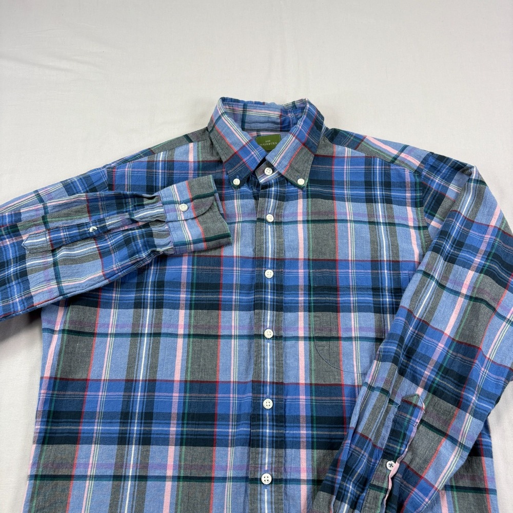 Sid Mashburn Shirt Men M Blue Plaid Button Up Long Sleeve Casual Formal Cotton